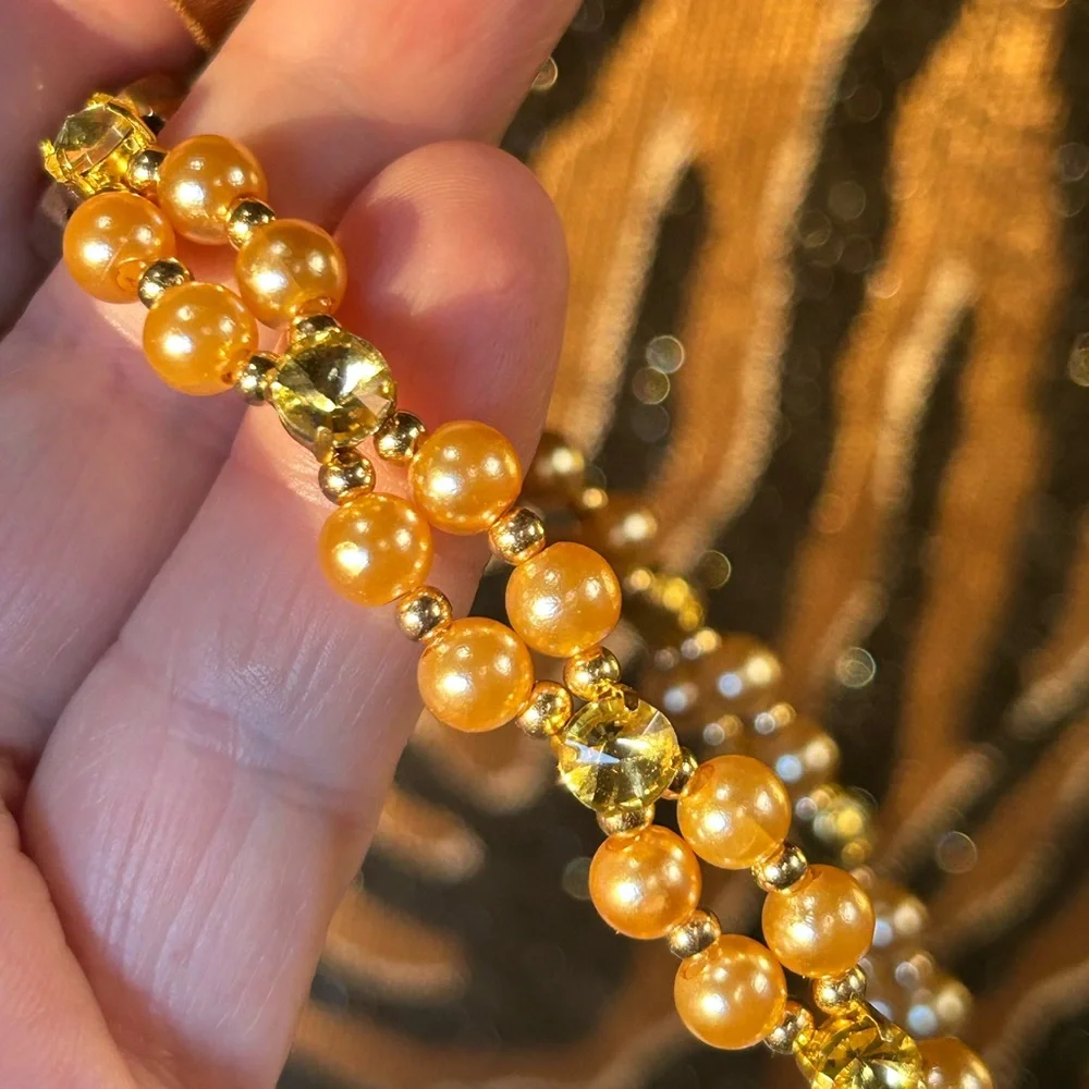Handcrafted vintage gem citrine dome crystal pearl beaded bracelet